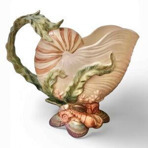 Fitz & Floyd Oceana NautilusShell Pitcher CenterpieceLarge Coastal SeashellVase